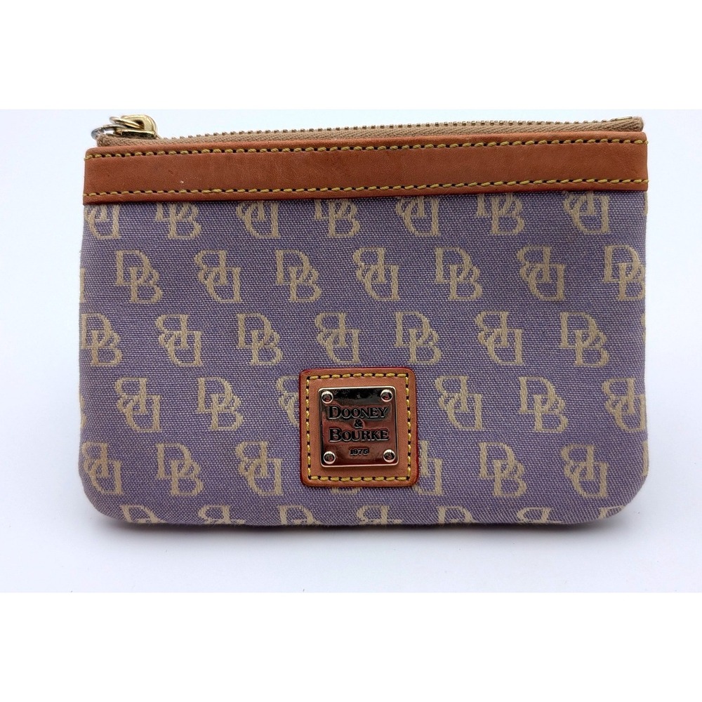 Dooney & Bourke Lavender Monogram Canvas Small Zipper Pouch Leather Trim 6x4